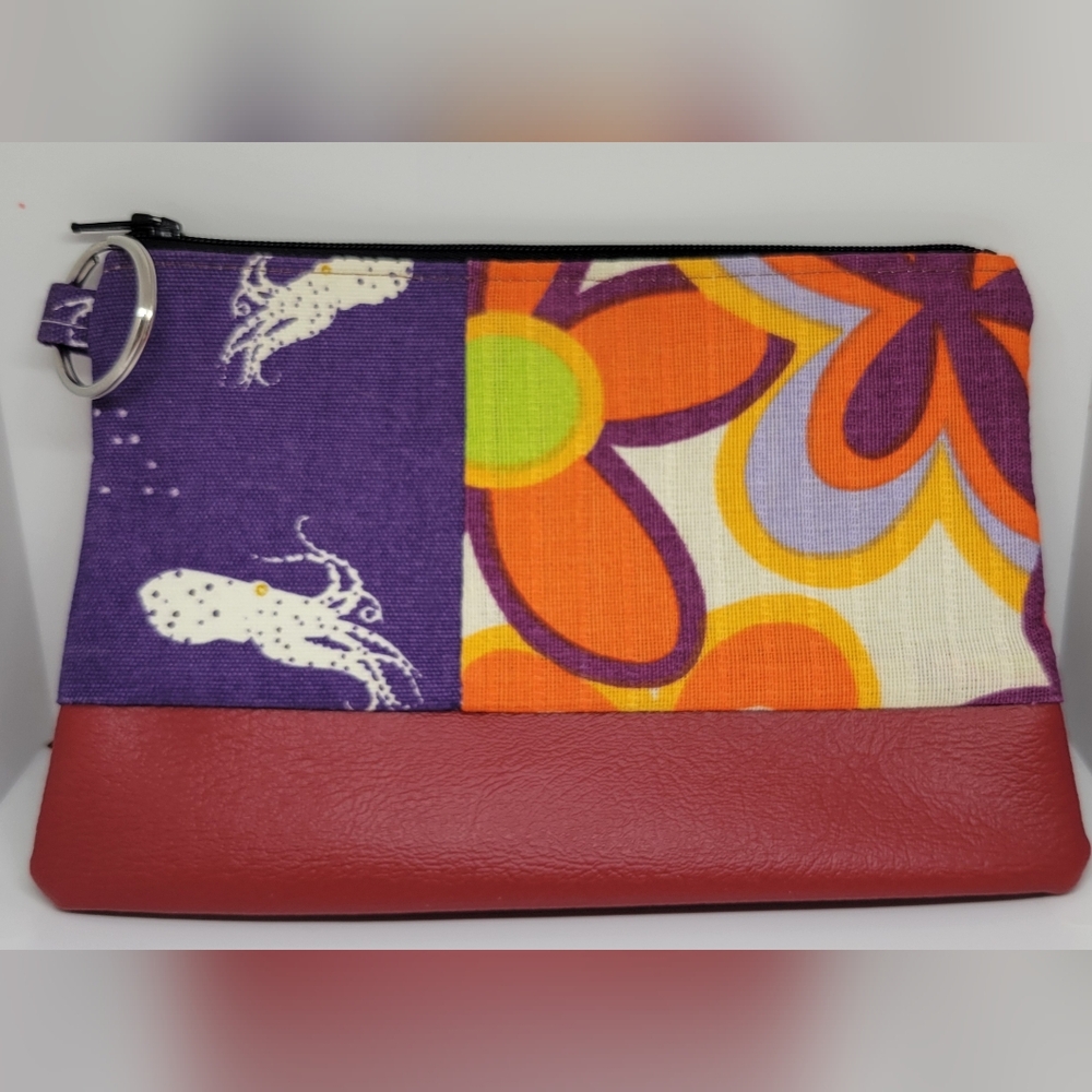 Artisan Makeup Bag Squid & Floral PearCollections Lined Zipper Top 1 of A Kind